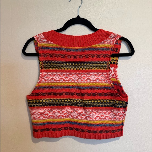 Free People Indie Burnt Orange Multicolor Knit Sweater Vest Fields of Fair Isle - Picture 2 of 4